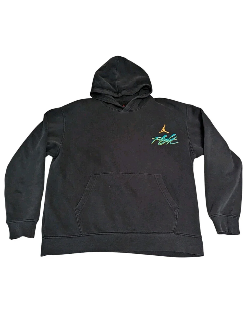 Vtg Jordan Flight Essentials Fleece Black Hooded Pullover Hoodie Mens Size Large